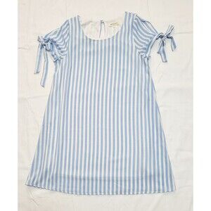 NEWBURY White Blue Chevron Shift Dress Size Small Cold Shoulder Striped
